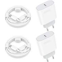 Chargeur Rapide Lot de 2 Chargeur Rapide 25W USB C avec Câbles de 2 Mètres Compatible avec iPhone 16/16 Pro max/15/15 Pro Max Plus, iPad Air, Samsung Galaxy S25/S24/A53/Note 20, Prise Secteur, Adaptateur USB-C