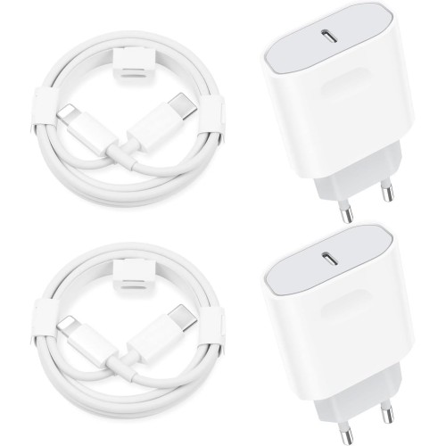 Chargeur Rapide 2 Packs 25W Chargeur Rapide pour iPhone avec 2 Câbles de 2 Mètres Compatible avec iPhone 14/14 Pro/13/13 Pro/12/12 Pro/SE/11/11 Pro/XS Max/X/XR/8/7 Plus AirPods iPad, USB C Prise Secteur